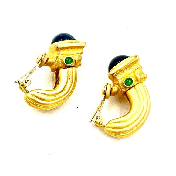 Vintage CINER ? Gold Mogul Poured Glass Clip On Earrings - Picture 6 of 12